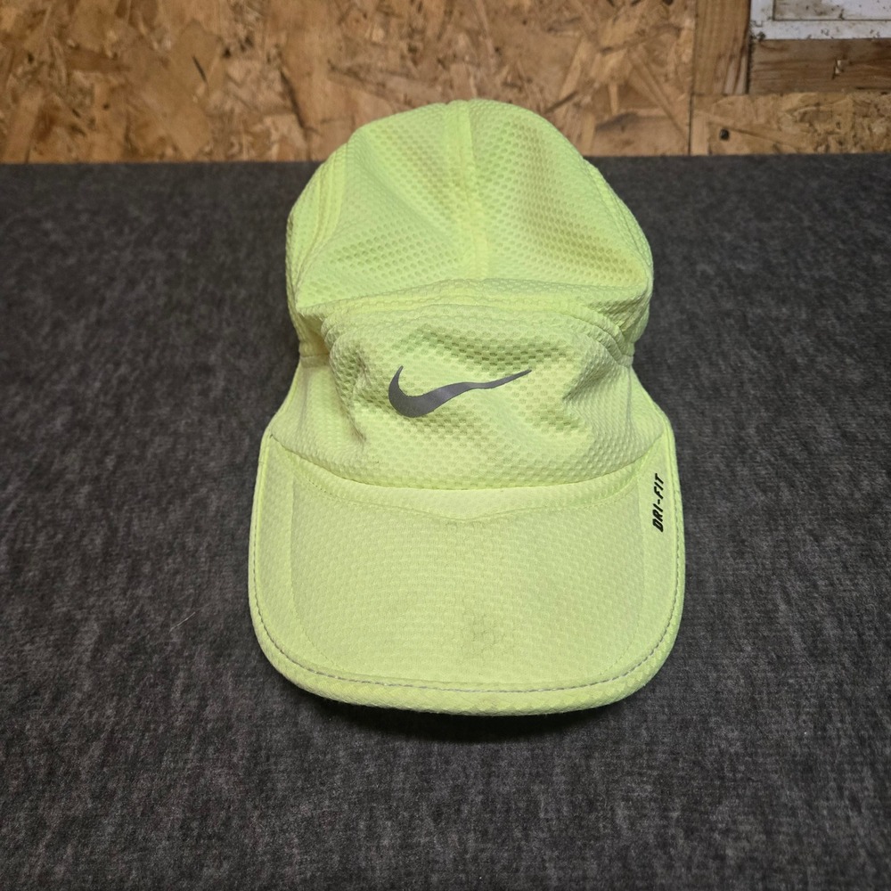 Nike Daybreak Dri-FIT 5 Panel Running Hat Volt Yellow Reflective Strap Cap